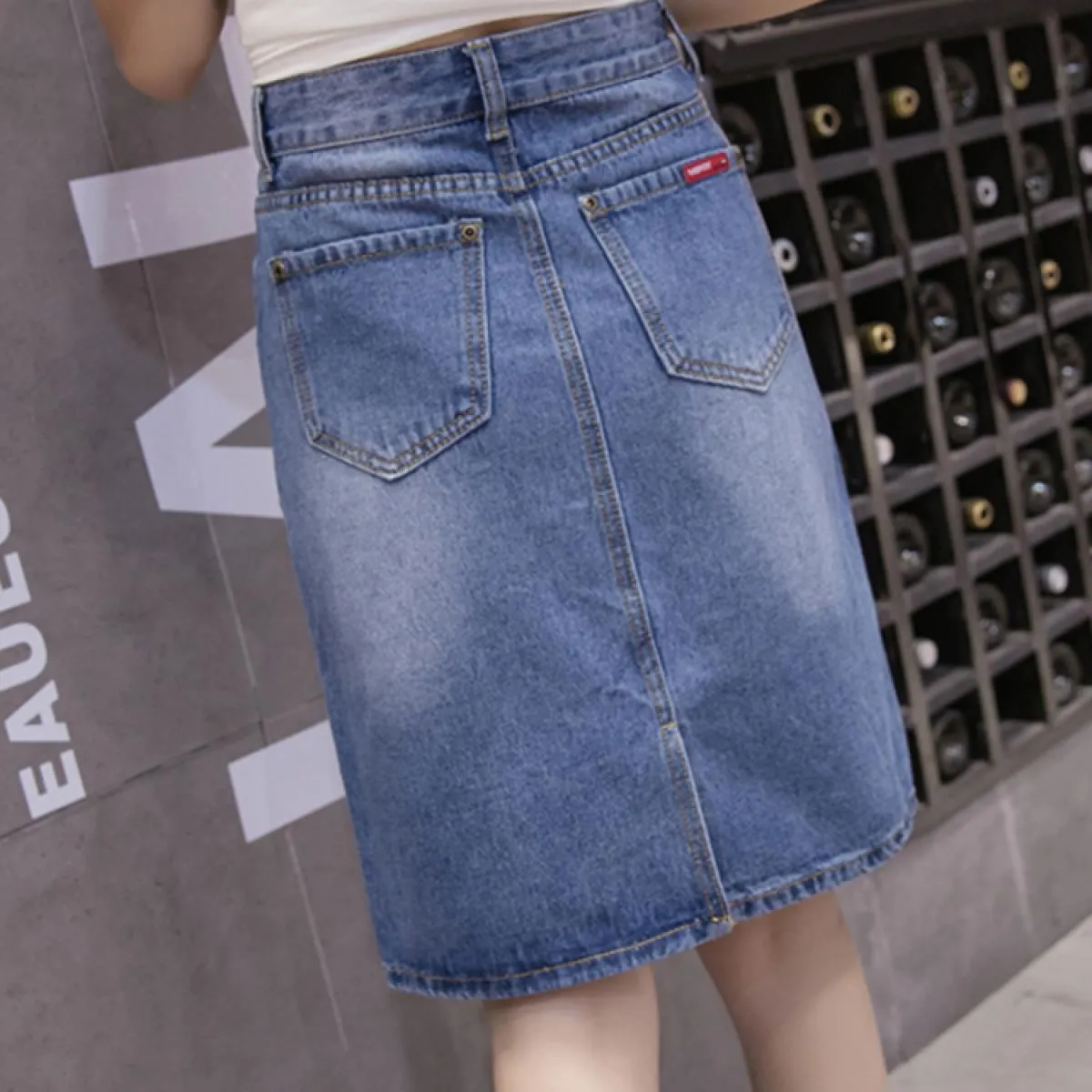 Zoki gonna longuette in denim allentato da donna estate una linea blu jeans femminili gonna in cotone Harajuku casual vintage ov