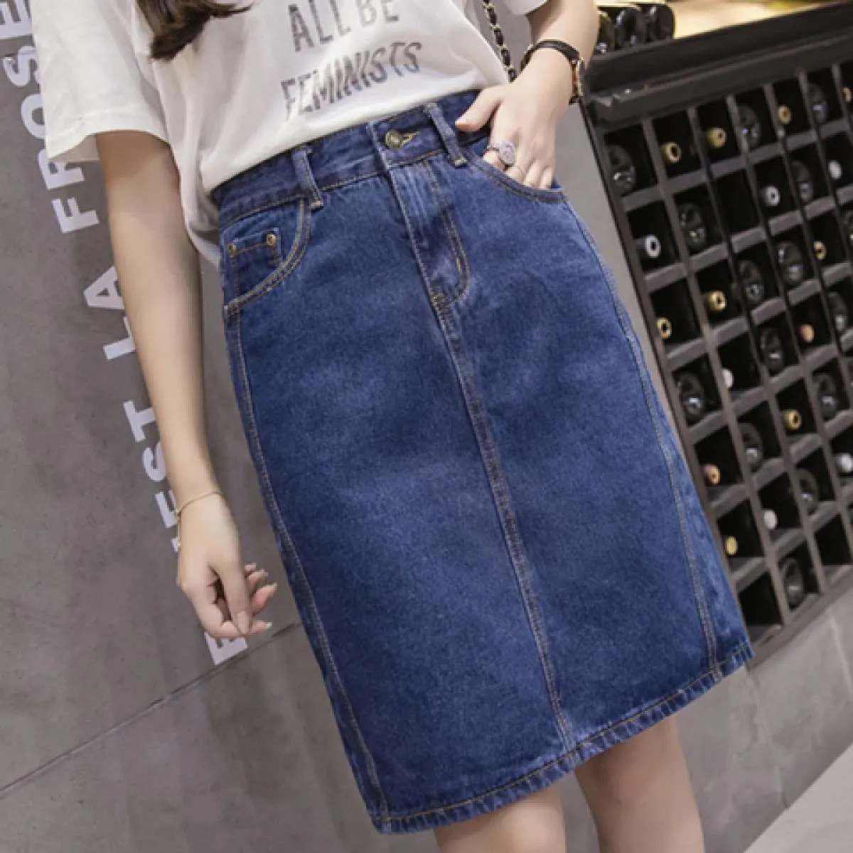 Zoki gonna longuette in denim allentato da donna estate una linea blu jeans femminili gonna in cotone Harajuku casual vintage ov